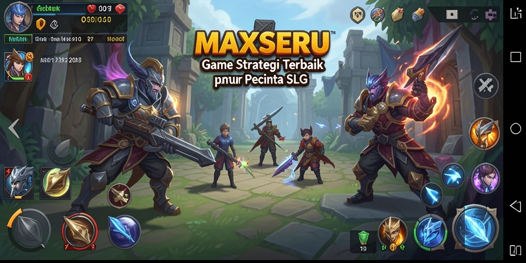 Tangkapan layar dari gameplay strategis MAXSERU yang menampilkan perang antar kerajaan.