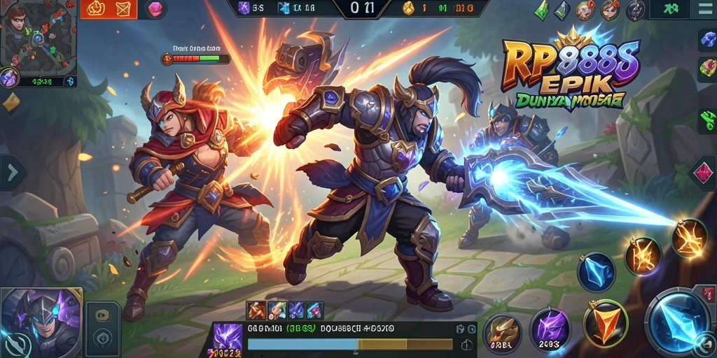 Screenshot yang menampilkan pertarungan seru dalam game MOBA RP888.