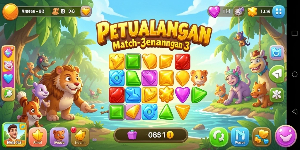 Screenshot gameplay RR44 yang menampilkan momen seru dalam tantangan Match-3.