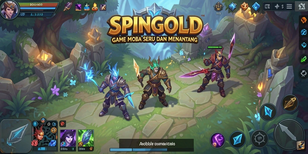 Gameplay seru SPINGOLD dengan karakter unik dalam pertarungan MOBA.